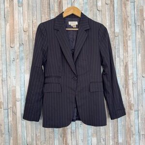 Zara XS Navy Pinstripe Pattern Blazer Jacket One Button Tailored Career Suiting